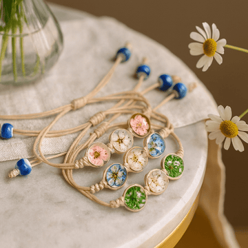 Äkta Pressad Blomma Armband – Tre Blommor - 1x