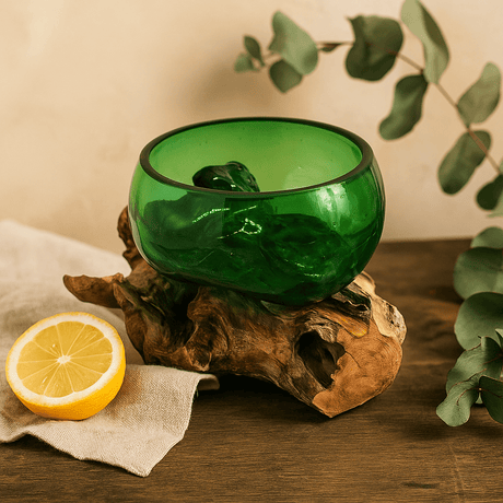 Recycled Beer Bottle Glass Bowl on Wood - SHAMTAM.COM