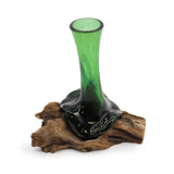 Flower Vase on Driftwood Molten Glass Recycled Beer Bottles - SHAMTAM.COM