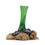 Flower Vase on Driftwood Molten Glass Recycled Beer Bottles - SHAMTAM.COM