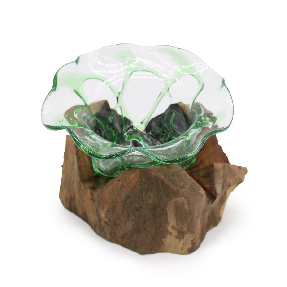 Sweet Bowl on Driftwood Molten Glass Recycled Beer Bottles - SHAMTAM.COM