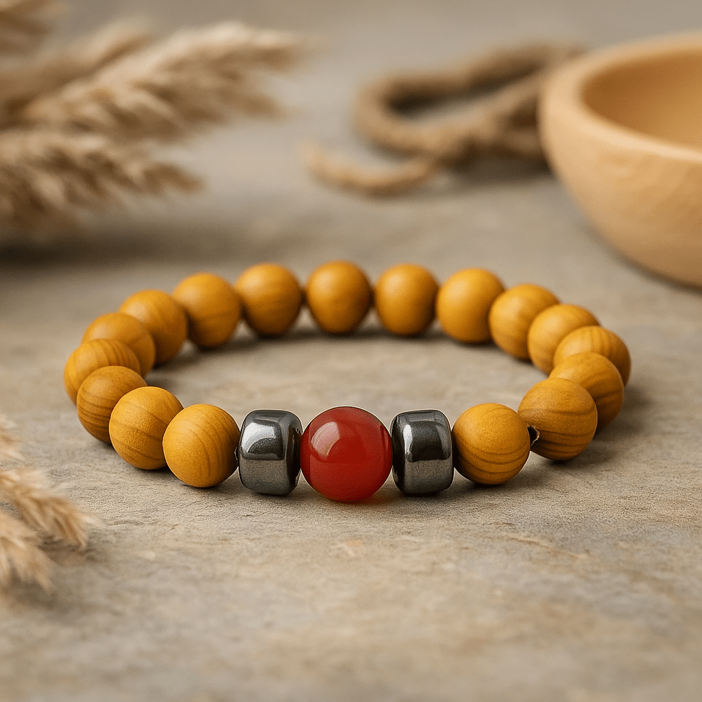 Red Jasper Bracelet Cedarwood Beads Root Chakra - SHAMTAM.COM