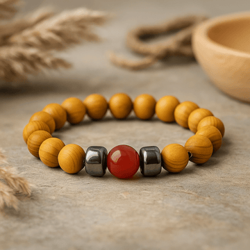 Bracelet jaspe rouge perles bois de cèdre chakra racine