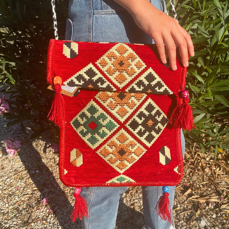 Boho Bag Messenger Red Kilim - SHAMTAM.COM