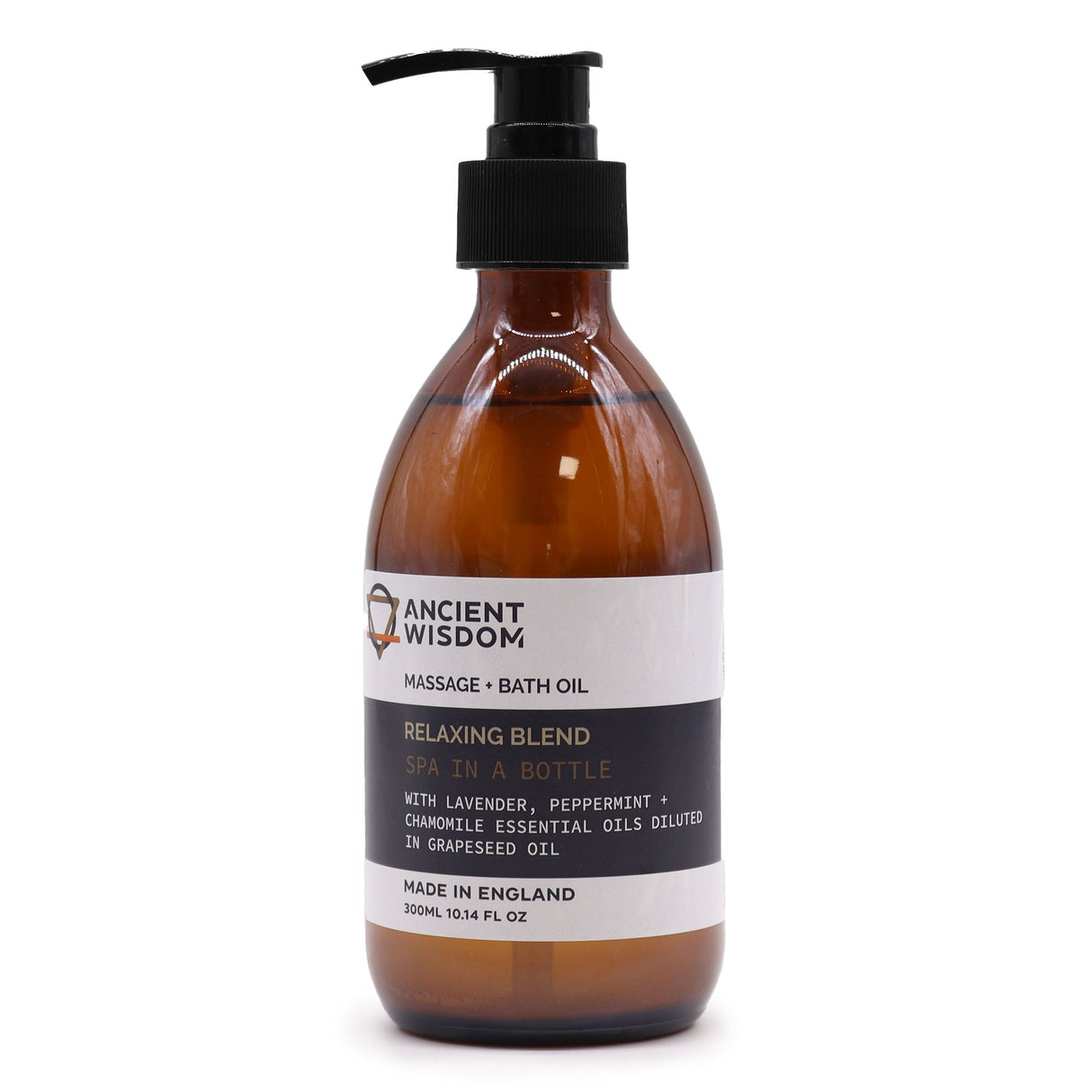 Relaxing Aromatherapy Massage & Bath Oil 300ml - Lavender, Peppermint & Chamomile Blend by Ancient Wisdom, Made in England - SHAMTAM.COM