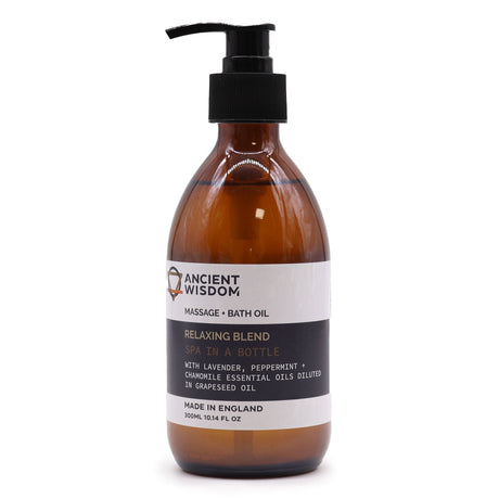 Relaxing Aromatherapy Massage & Bath Oil 300ml - Lavender, Peppermint & Chamomile Blend by Ancient Wisdom, Made in England - SHAMTAM.COM