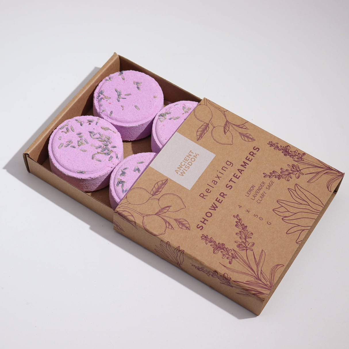 Relaxing Shower Steamers Gift Set of 4 - Vegan, Cruelty - Free, All - Natural Essential Oils | Calming Clary Sage, Lemon, Lavender Aroma - SHAMTAM.COM