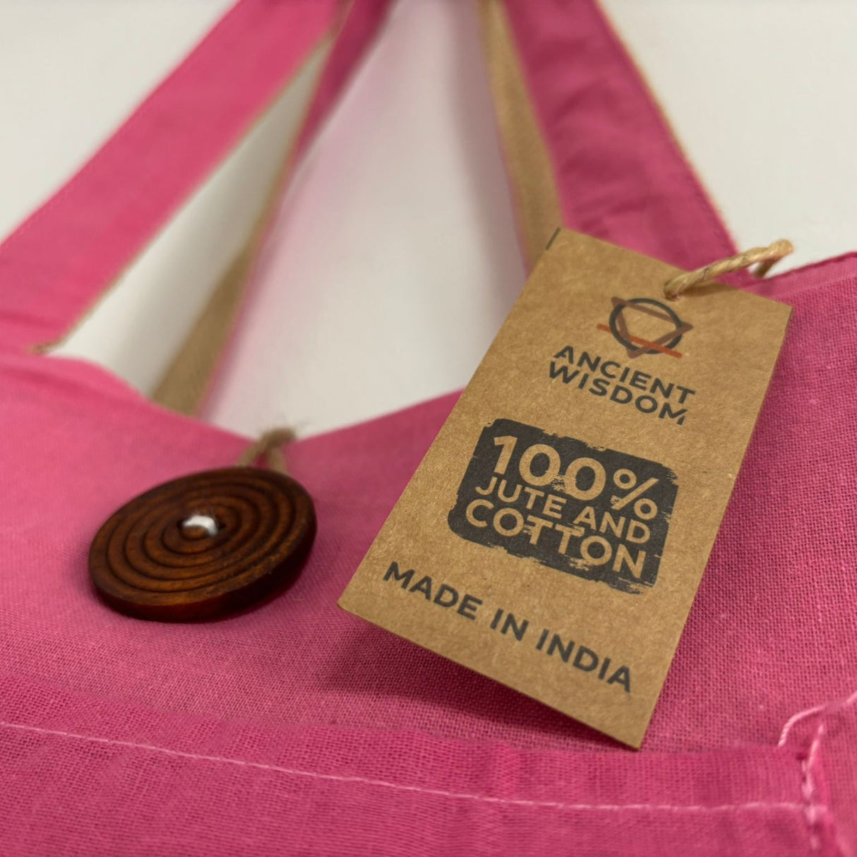 Reversible Pink Jute & Cotton Tote Bag with Front Pocket and Button Closure - SHAMTAM.COM