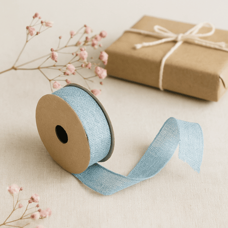 Ribbon Baby Blue Natural Texture, 38mm x 20m - SHAMTAM.COM