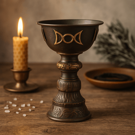 Ritual Goblet Triple Moon Antique Copper 8x13cm - SHAMTAM.COM