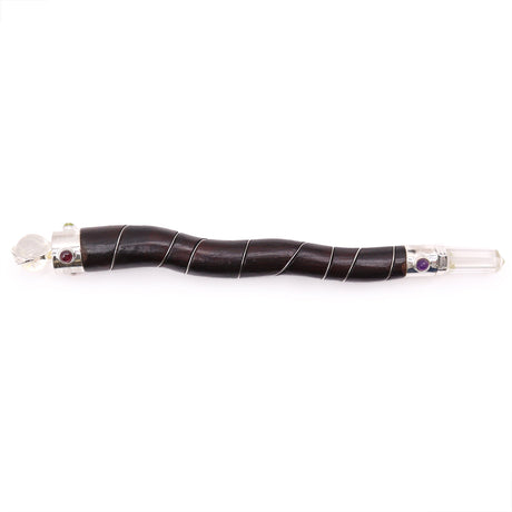 Natural Curved Wood and Rock Quartz Wand - SHAMTAM.COM