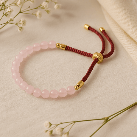 Rose Quartz Adjustable String Bracelet - 18K Gold Plated - SHAMTAM.COM