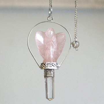 Rozenkwarts Kristallen Engel Pendel met Ring