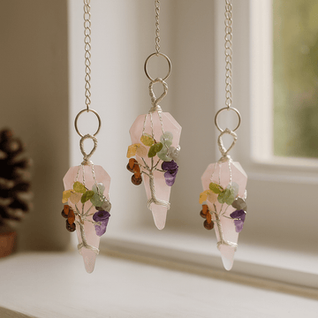 Péndulo de radiestesia de cristal de cuarzo rosa