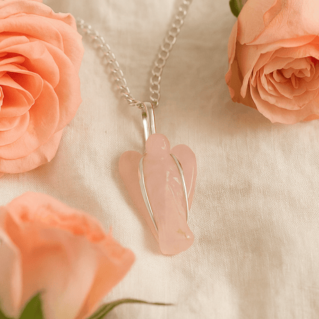 Rose Quartz Crystal Guardian Angel Pendant - SHAMTAM.COM