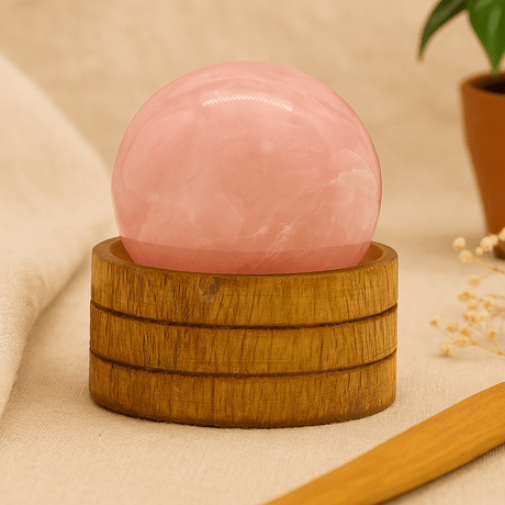 Rose Quartz Crystal Sphere 40mm With Stand - SHAMTAM.COM
