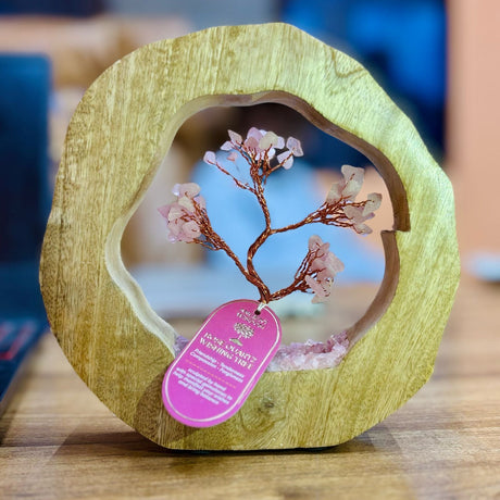 Rose Quartz Gemstone Tree Mango Wood 60 Chipstones - SHAMTAM.COM