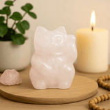 Rose Quartz Lucky Cat Figurine 50x35x25mm - SHAMTAM.COM