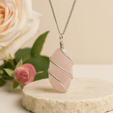 Rose Quartz Necklace Raw Wire Wrapped Crystal - SHAMTAM.COM