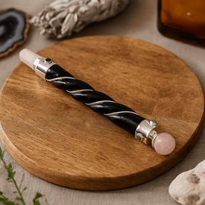 Rose Quartz Sphere Healing Wand With Silver - SHAMTAM.COM