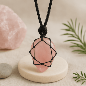 Rose Quartz Teardrop Pendant With Adjustable Cord - SHAMTAM.COM