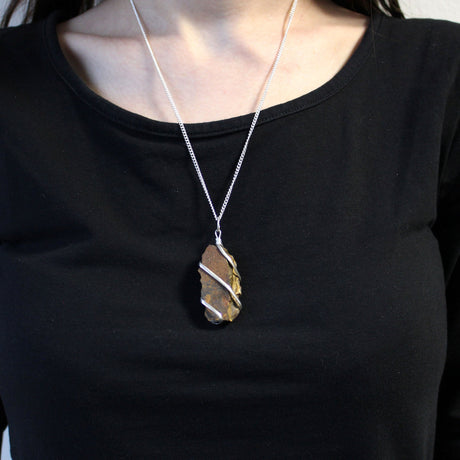 Rough Tiger Eye Necklace Cascade Wrapped Gemstone Crystal - SHAMTAM.COM