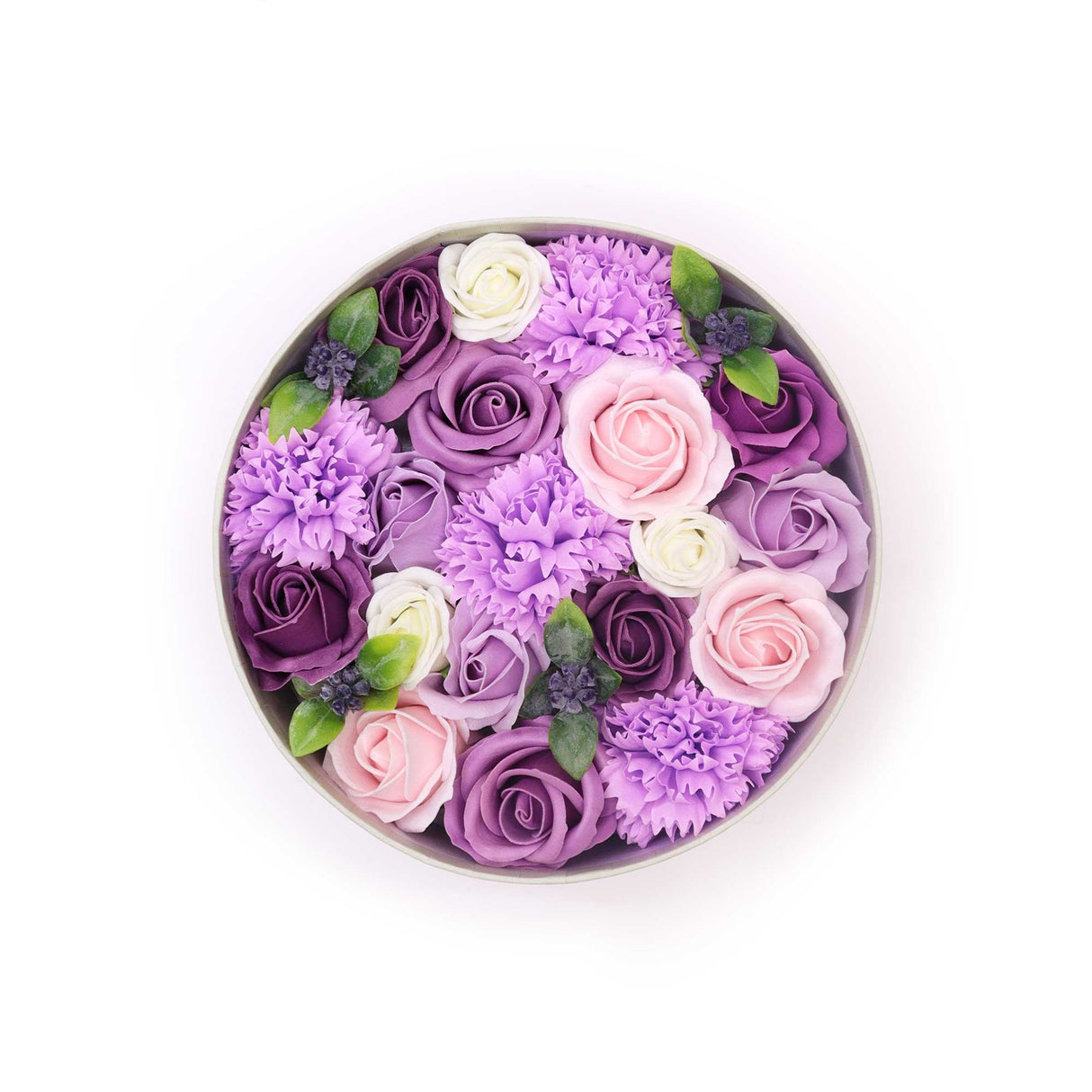 Soap Flowers Round Box - Lavender Rose & Carnation - SHAMTAM.COM