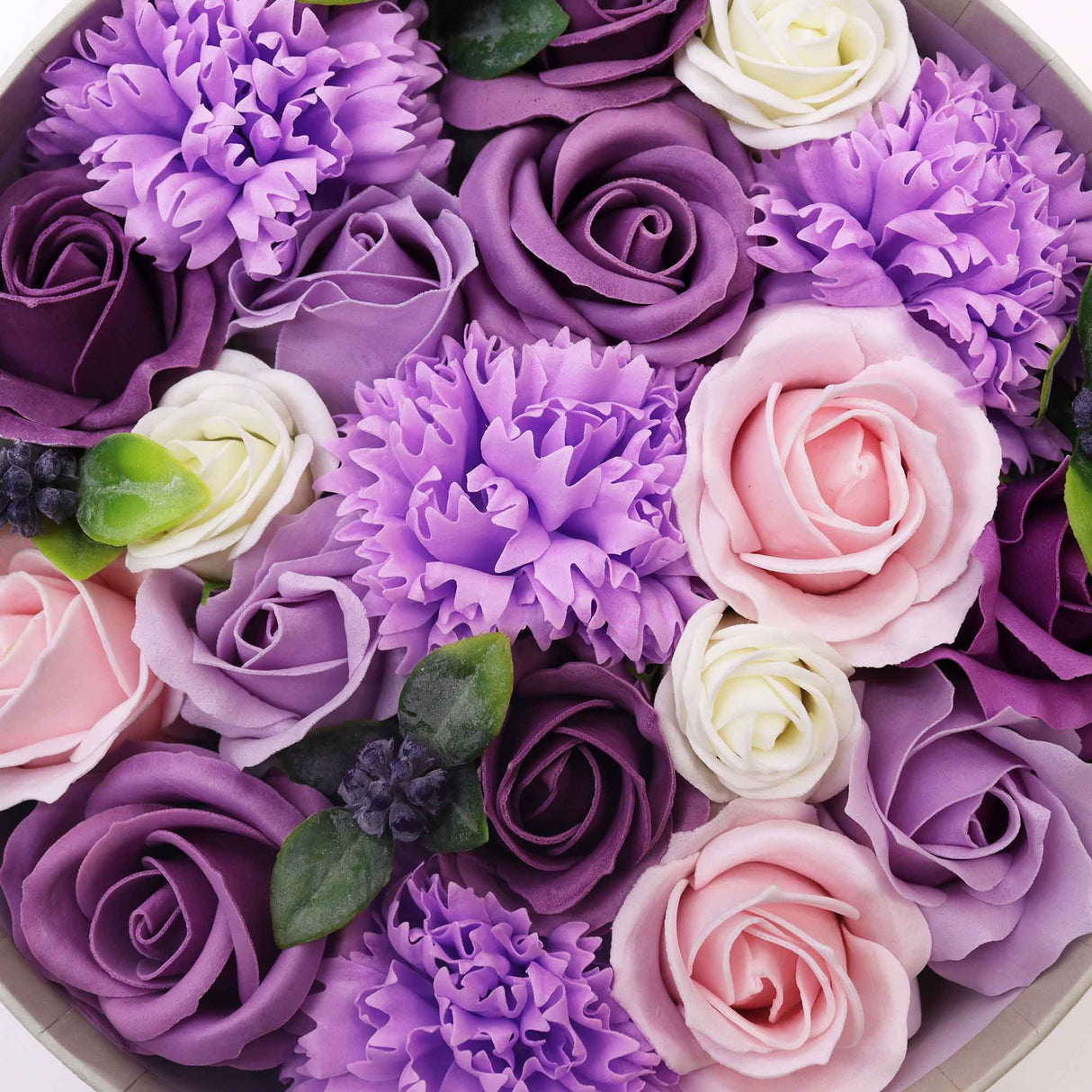 Soap Flowers Round Box - Lavender Rose & Carnation - SHAMTAM.COM