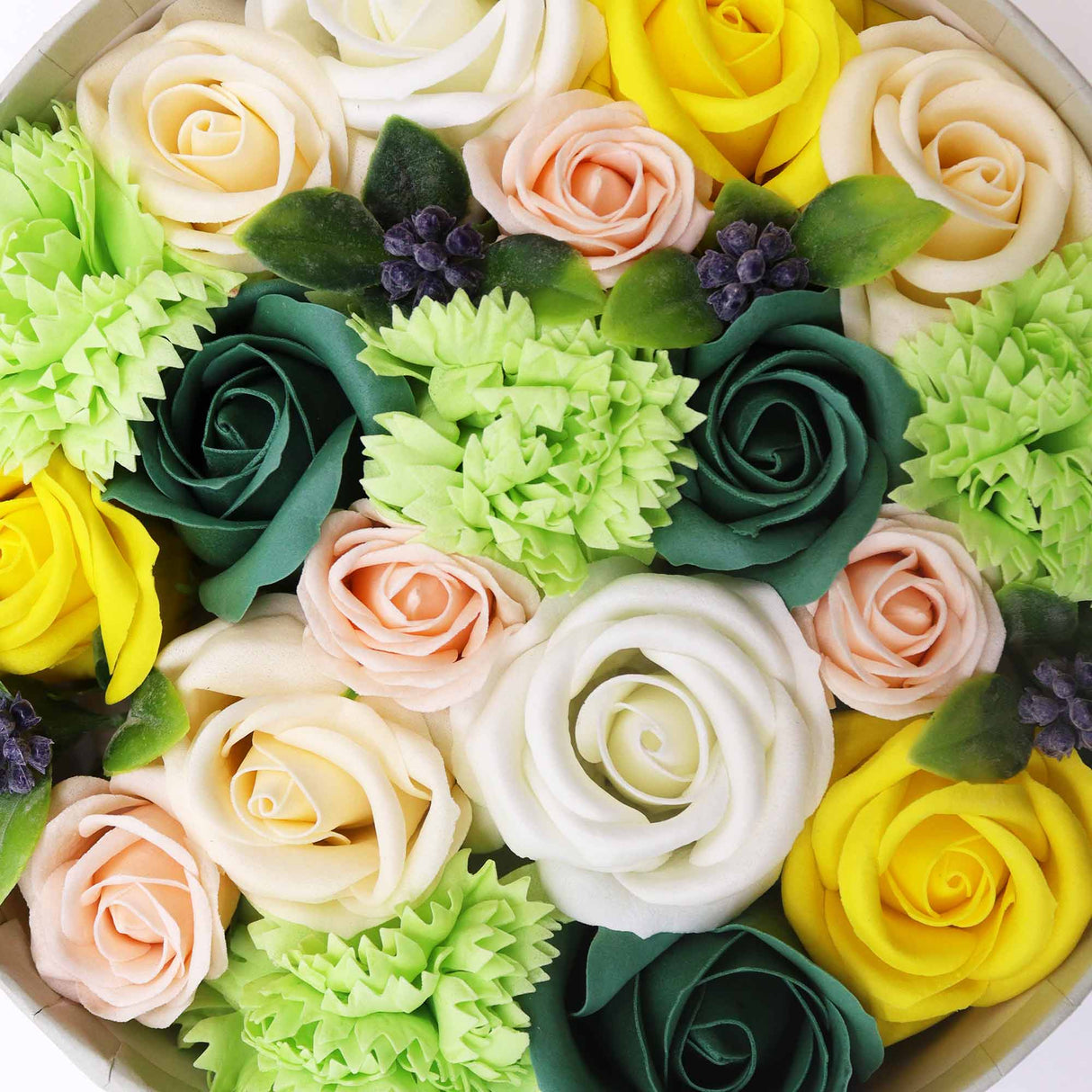 Soap Flowers Round Box - Spring Celibrations - Yellow & Greens - SHAMTAM.COM