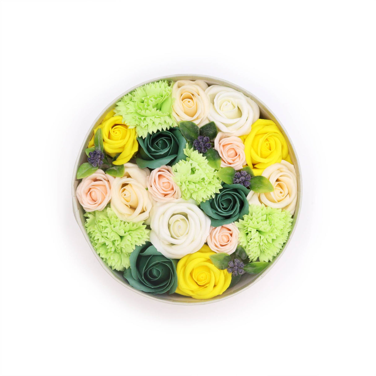 Soap Flowers Round Box - Spring Celibrations - Yellow & Greens - SHAMTAM.COM