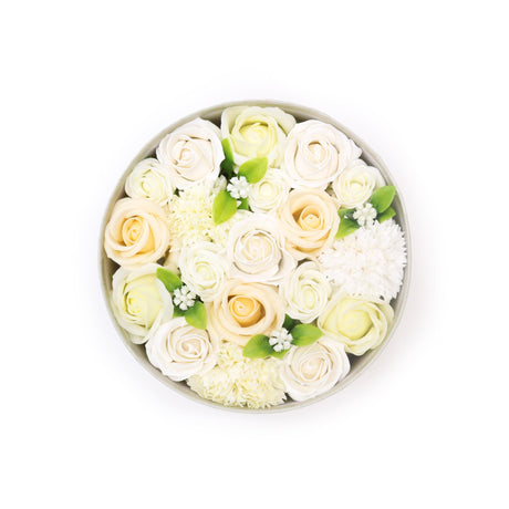 Soap Flowers Round Box - Wedding Blessings - White & Ivory - SHAMTAM.COM