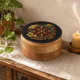 Round Enamelled Box - Compass of Life — styled in a warm, naturally lit interior