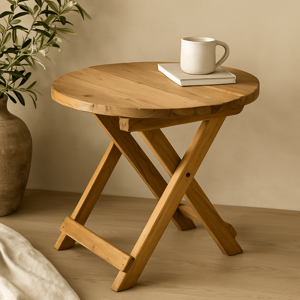 Round Folding Coffee Table 50cm Reclaimed Wood - SHAMTAM.COM