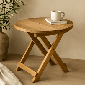 Round Folding Coffee Table 50cm Reclaimed Wood - SHAMTAM.COM