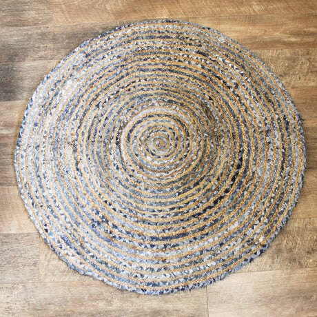 Boho Rug - Round Jute and Recycle Denim 120 cm - SHAMTAM.COM