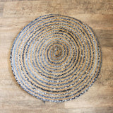 Boho Rug - Round Jute and Recycle Denim 90 cm - SHAMTAM.COM