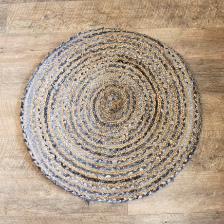 Boho Rug - Round Jute and Recycle Denim 90 cm - SHAMTAM.COM