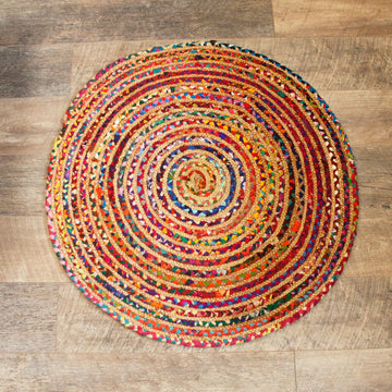 Jute Rug Handmade Recycled Cotton 90 cm