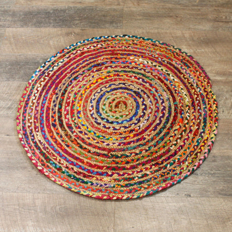 Boho Rug - Handmade Jute and Recycled Cotton 90 cm - SHAMTAM.COM