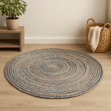 Round Jute Recycled Denim Rug 150 cm - SHAMTAM.COM