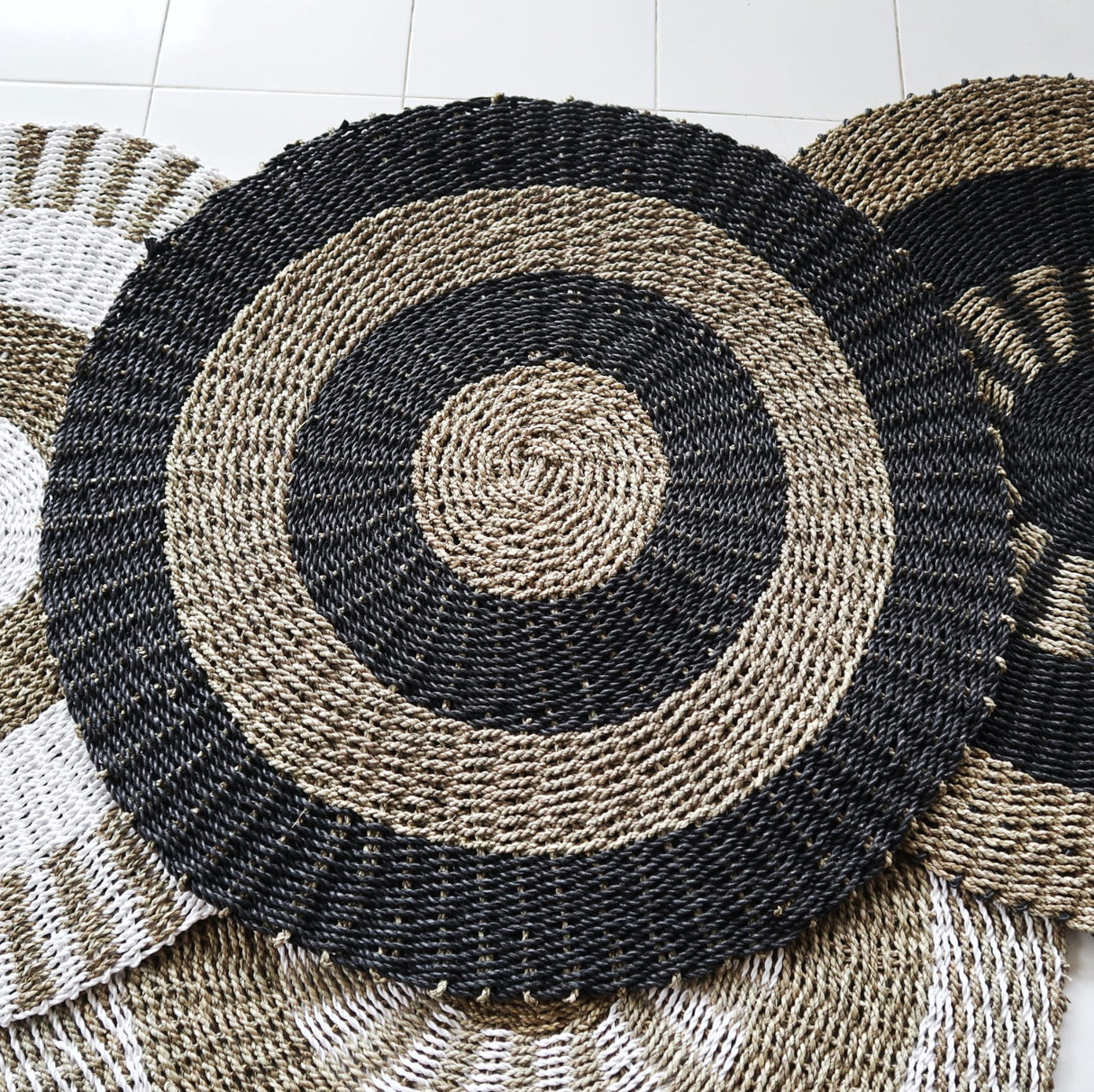 Seagrass Rug Black & Tan - Circles - 1m - SHAMTAM.COM