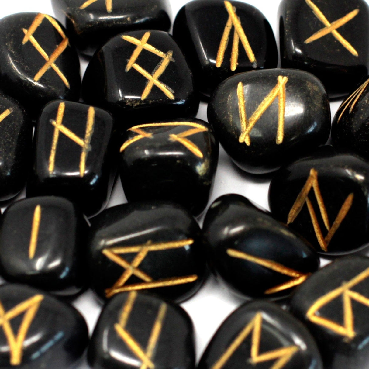 Black Agate Runes Stone Set in Pouch - SHAMTAM.COM