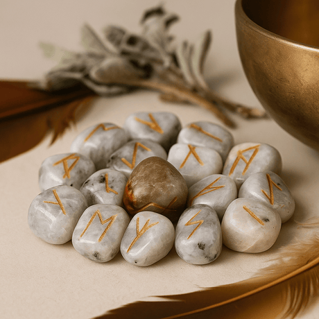 Rune Stones Set Rainbow Moonstone 25 - Piece With Pouch - SHAMTAM.COM