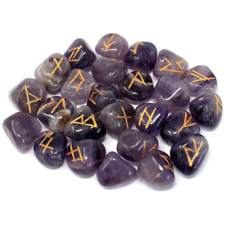 Amethyst Runes Stones Set in Pouch - SHAMTAM.COM