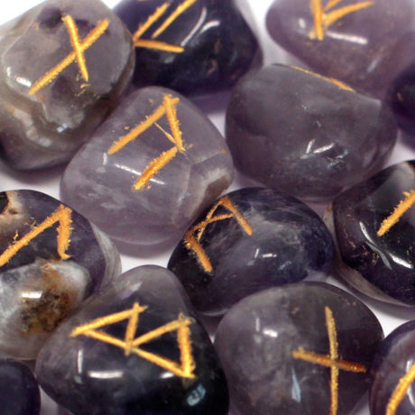 Amethyst Runes Stones Set in Pouch - SHAMTAM.COM