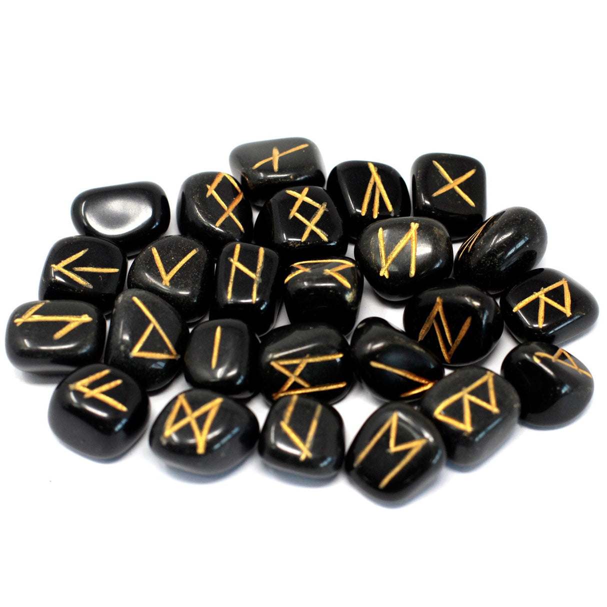 Black Agate Runes Stone Set in Pouch - SHAMTAM.COM