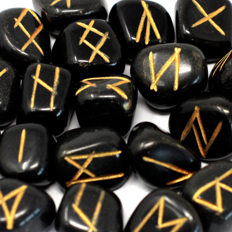 Black Agate Runes Stone Set in Pouch - SHAMTAM.COM