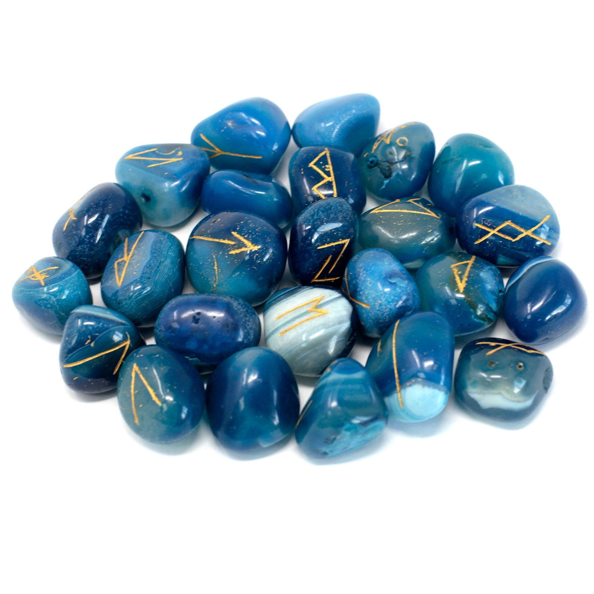 Blue Onyx Runes Stone Set in Pouch - SHAMTAM.COM