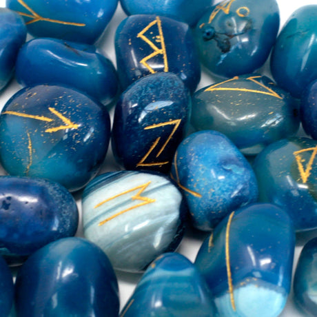 Blue Onyx Runes Stone Set in Pouch - SHAMTAM.COM