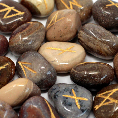 Fancy Jasper Runes Stone Set in Pouch - SHAMTAM.COM